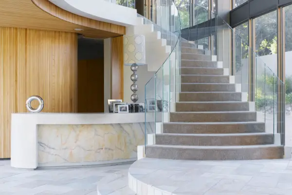 staircase interior design with residential glass
