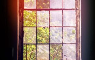A broken window of a house