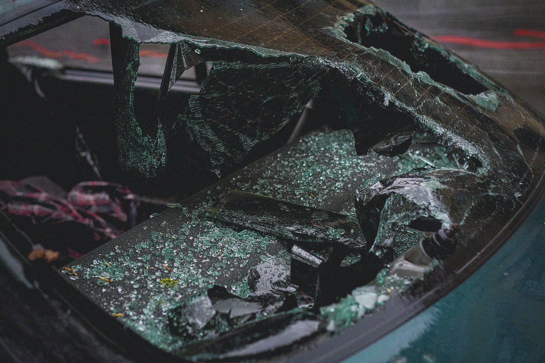 A broken windshield of a car in Edmonton