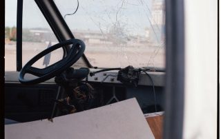 Windshield with cracks and chips